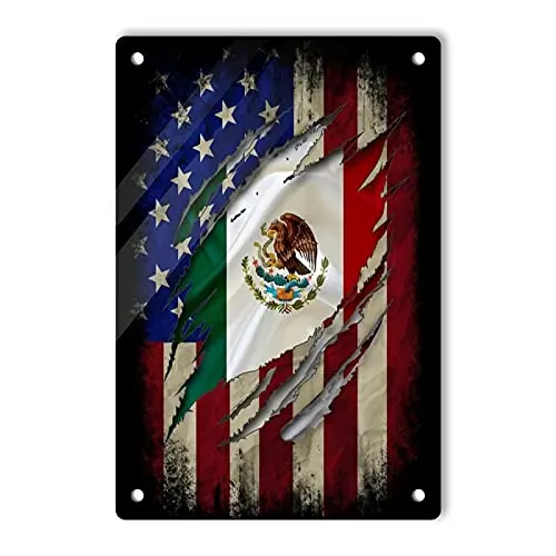

Worldwood Metal Sign Man Cave Decor,Vintage Retro Rustic Tin Sign,Art Painting Mexican American Flag,Decor Sign Wall Sign 12x8 I