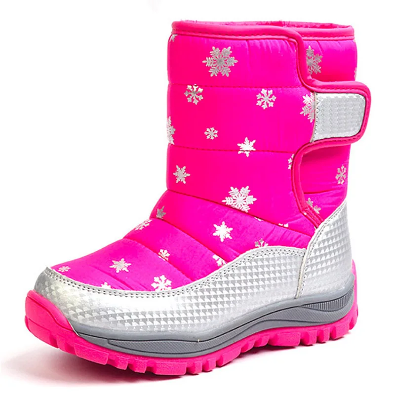 

Children snow boots For Girls Boys mid-calf shoes warm plush soft bottom shoes kids waterproof Winter Boots print snowflake