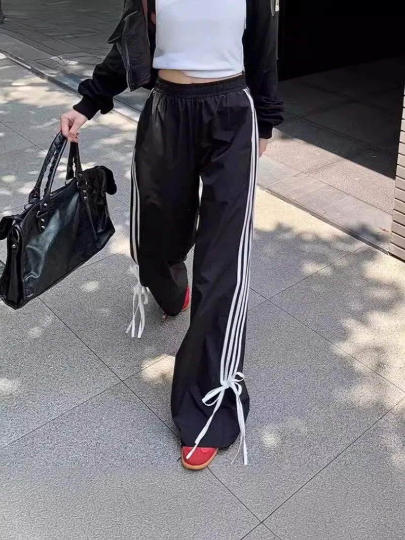 Women's Striped Sweatpants Baggy Casual Y2k Streetwear Elastic Waist Wide Leg Pants Sporting Trousers Clothes 90s Gothic Hiphop