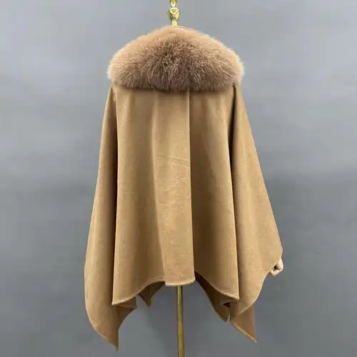 MISSJANEFUR Cashmere Poncho Shawl Women 2023 New Luxury Real Fox Fur Collar Cape Cloak Elegant Winter Coat - Image 4