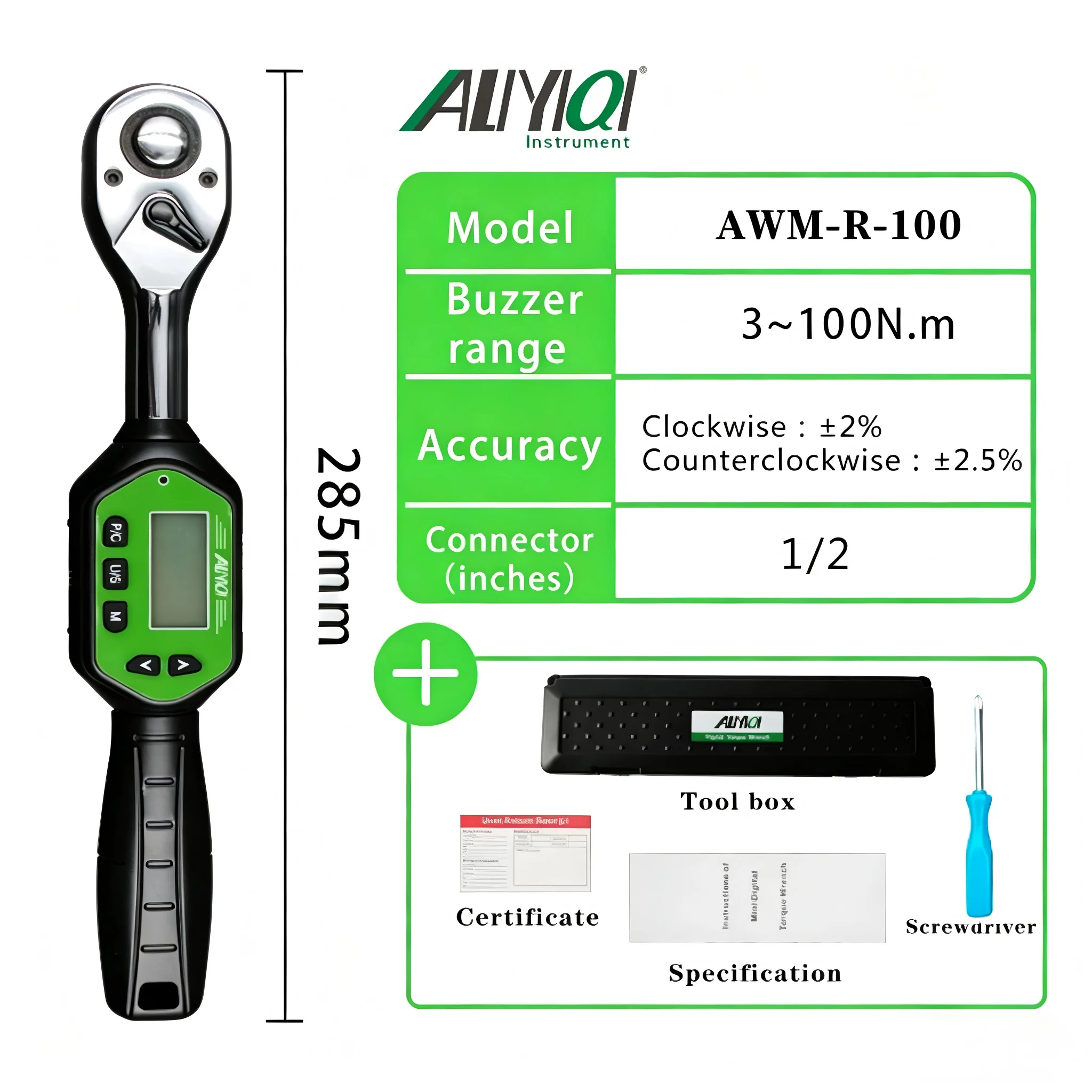 AWM-R-10,30,60 100 N.M 1/4 3/8 1/2 인치 스크린 미니 디지털 토크 렌치 자전거 수리용 수공구 (배터리 미포함)