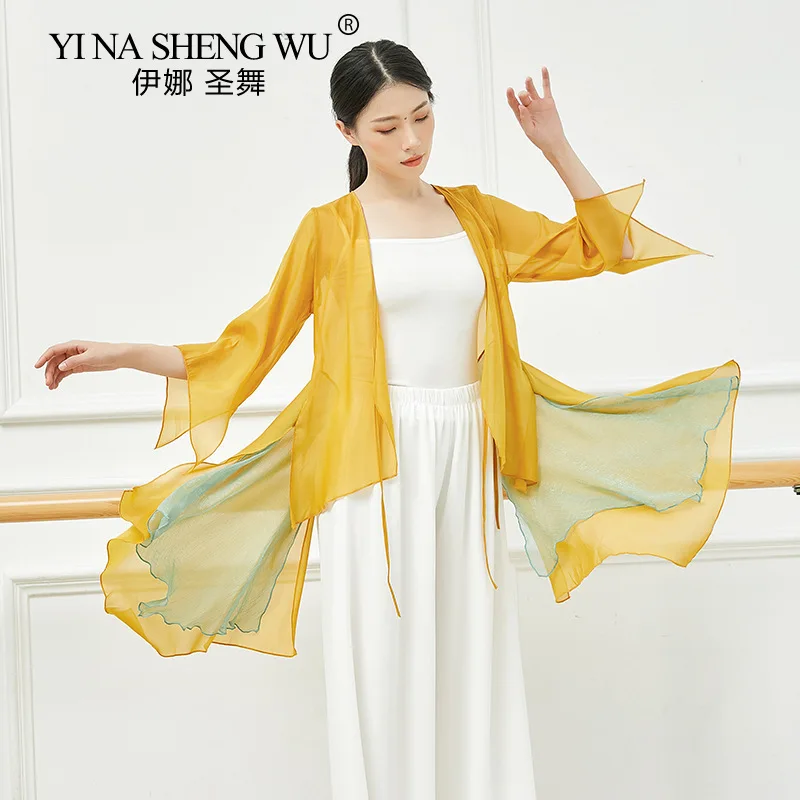 

Classical Dance Folk Dance Clothes Female Ancient Style Gauze Chinese Dance Professional Performance Clothing Tops Long Shirts