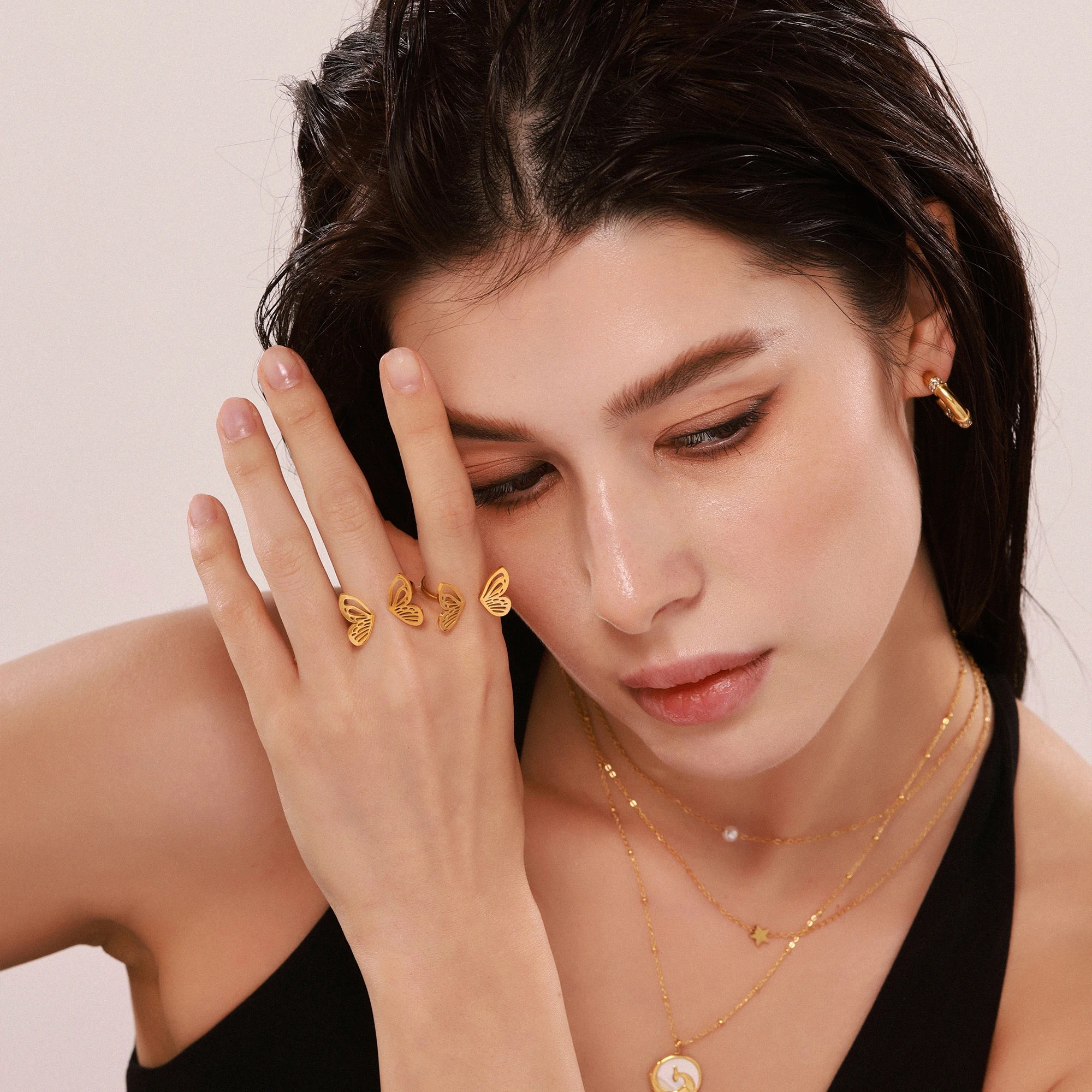 Mehrere Stile 316L Edelstahl vergoldet Ring für Frauen Mode Teufelsauge Blume Herz Ring Mädchen Schmuck Geschenk – Detail 6