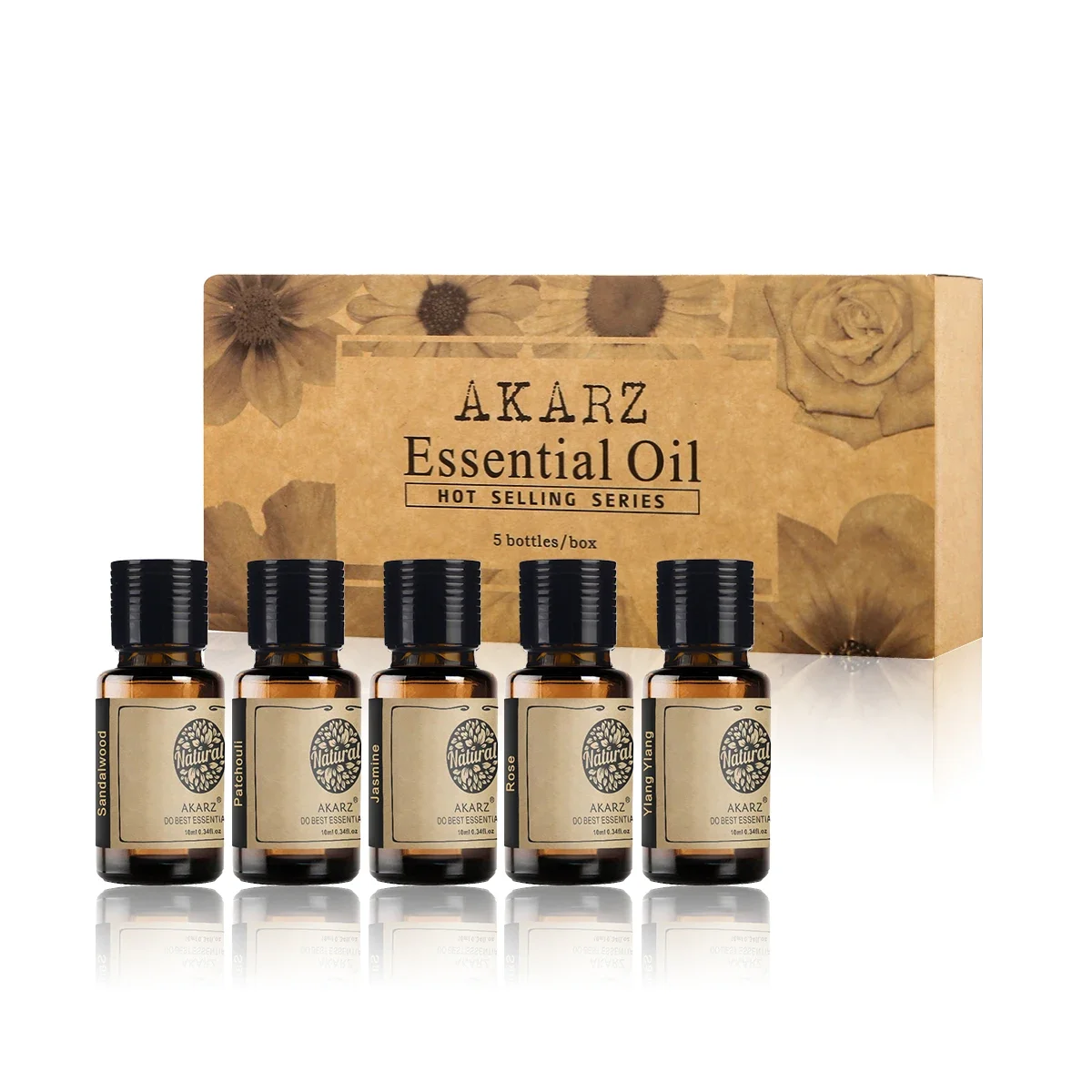 AKARZ Hots 5 Sets Essential Oil Gift Set - Sandalwood, Patchouli, Jasmine, Rose , Ylang Ylang Massage Therapy, Aromatherapy Oil