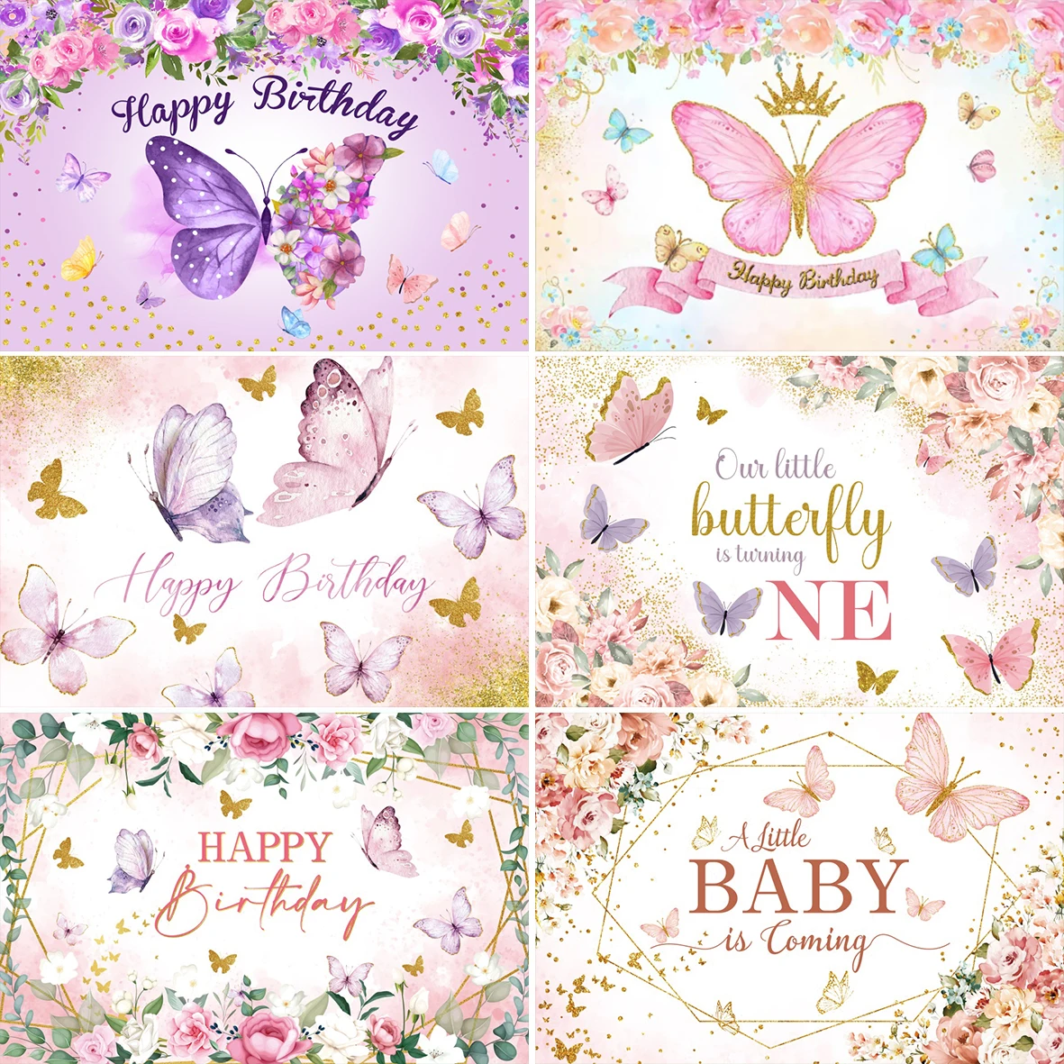 Laeacco Dreamy Butterfly Child Birthday Party Photographic Backdrops Baby Shower Pink Flowers Decoration Background Photo Studio photo backdrop party decoration covers
