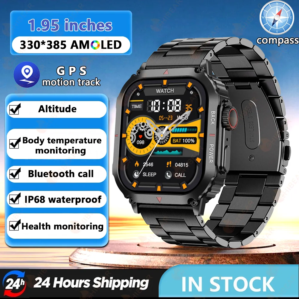 

New Men Smart Watch Sport Fitness Compass GPS Watch IP68 Waterproof 1.95'' AI Voice Bluetooth Call Smartwatch For HUAWEI Xiaomi