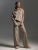 Bornladies Winter Thick Women Knitted Suits Soft 2 Pieces Sets Female Polo Neck Sweater & Wide Leg Pants Knitted Outfit 1