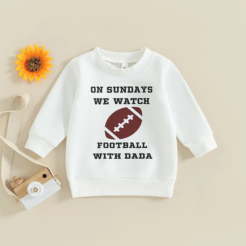 

Toddler Baby Girls Boys Fall Sweatshirt Long Sleeve Round Neck Letter Football Print Pullover Loose Tops
