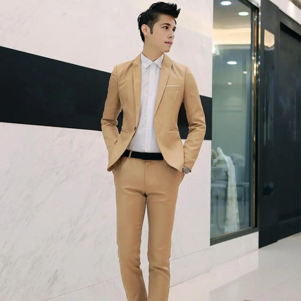 2Pcs Set Men pants set Slim Fit Business Suit Set Lapel Single Button jacket Coat suit Pants Business Outfit