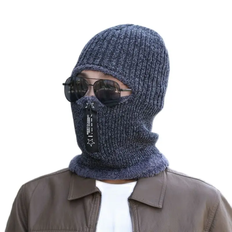 

Новая повседневная Вязаная Шапка-бини для взрослых, Мужская однотонная вязаная шапка с подогревом для шеи и шарфом