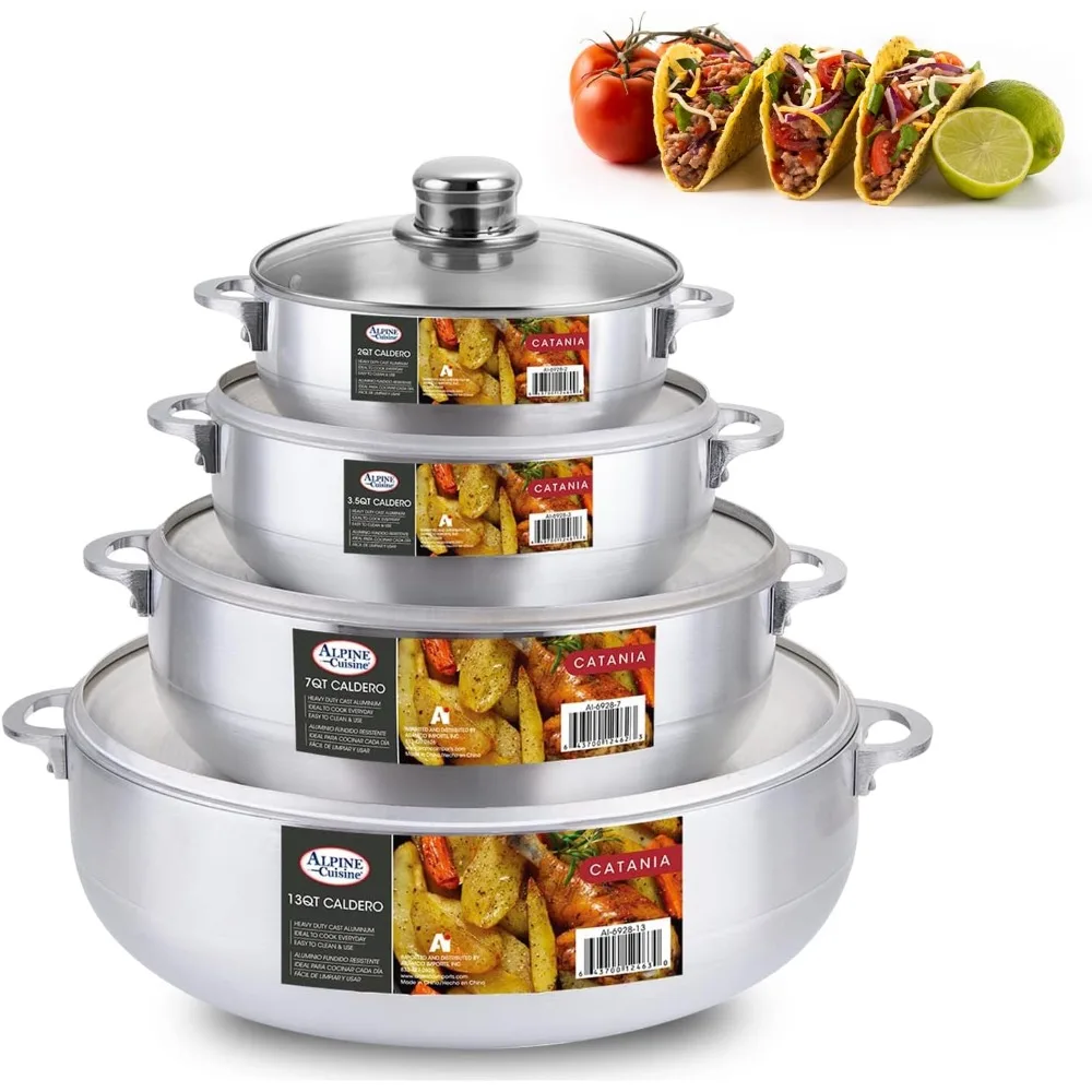 8 Piece Set Aluminum Caldero Stock Pot with Glass Lid, Commercial Grade Cooking Dutch Oven，Glass Lid