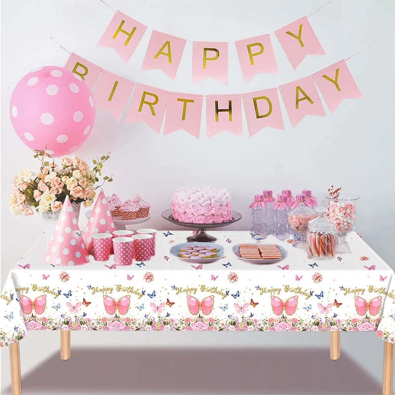 Butterfly Birthday Party Waterproof Tablecloth Spring Summer Outdoor Butterfly Party Table Decor Girl Happy Birthday Party Decor 2