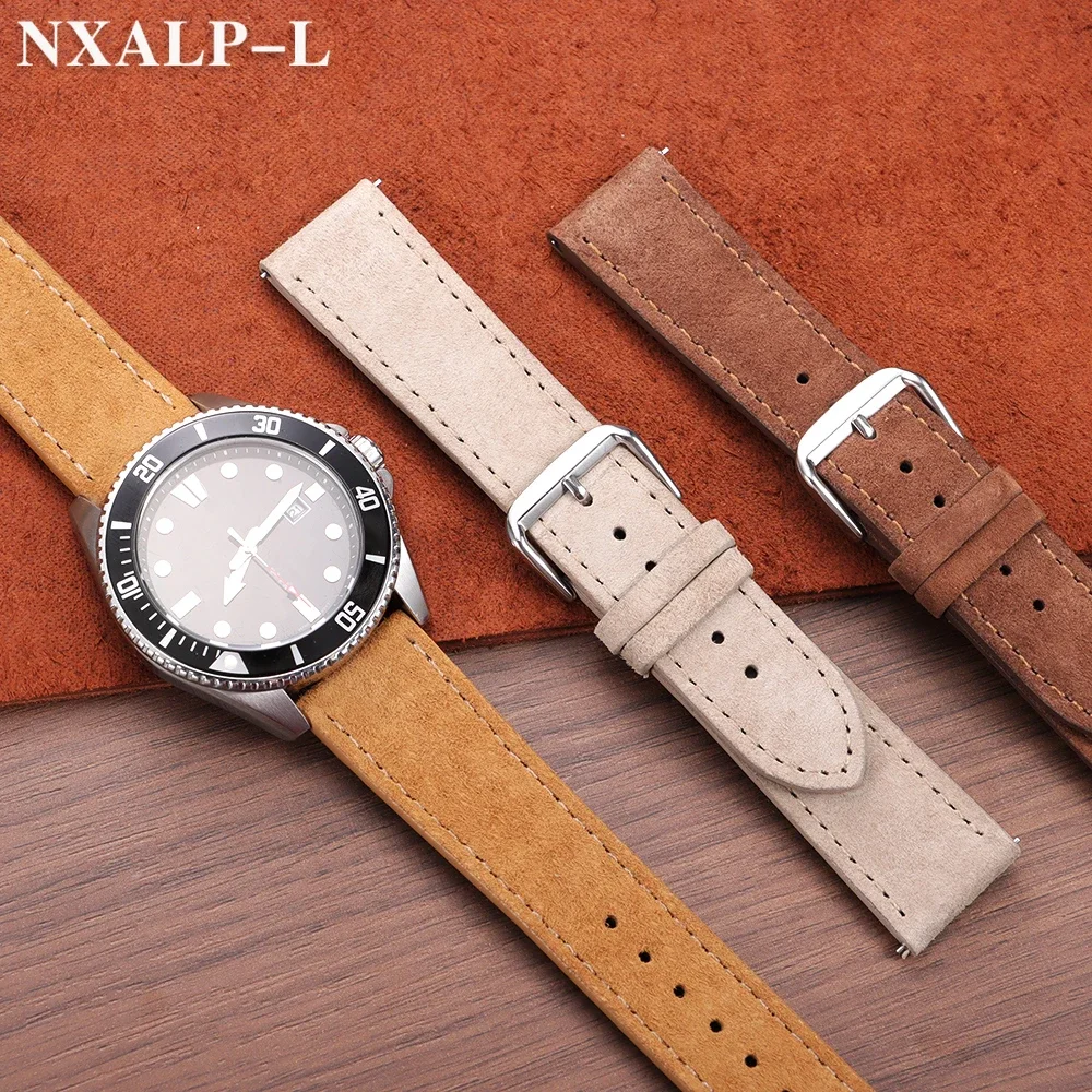 Vintage Brown Suede Cowhide Quick Release Watch Strap