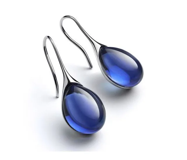 Trendy Women Earrings 4 Colors Delicate Gold Color Inlay Natural Stone Hook Dangle Earrings for Women Wedding Engagement Jewelry blue-silver