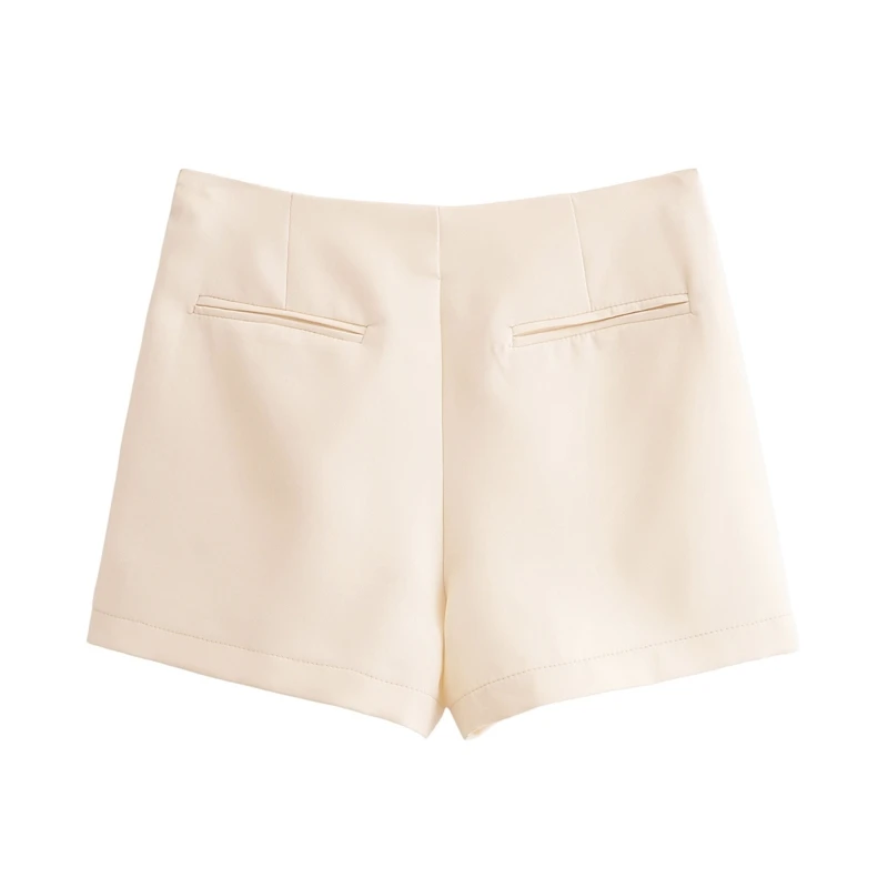XNWMNZ 2024 Autumn New Woman's Casual Side Zipper Skirt Pants High Waist Hipster Woman Short Bottoms Ruffles Regular Fit Shorts
