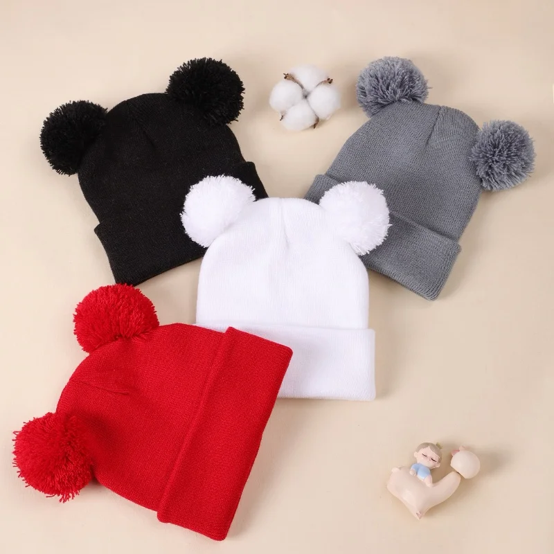 Baby Hat Set Autumn Winter Knitted Hats With Pom Kids