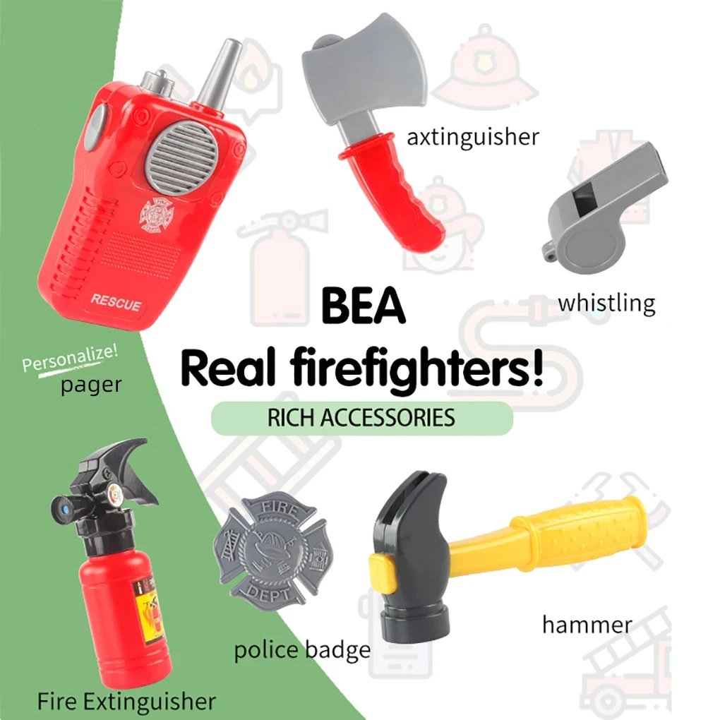 Firefighter Work-box Toy Kids Pretend Play Kits Extinguisher Hammer for Boys Girls Fireman Uniform Toys backpack Kits
