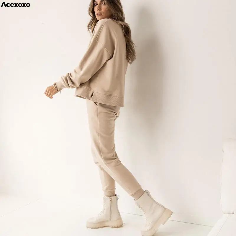 

Autumn/Winter sweater fashion casual set solid color slouchy rotator sleeves