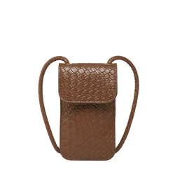 Compact Women's Woven Leather Crossbody Bag - Urban Style Satchel and Coin Purse (Brown)