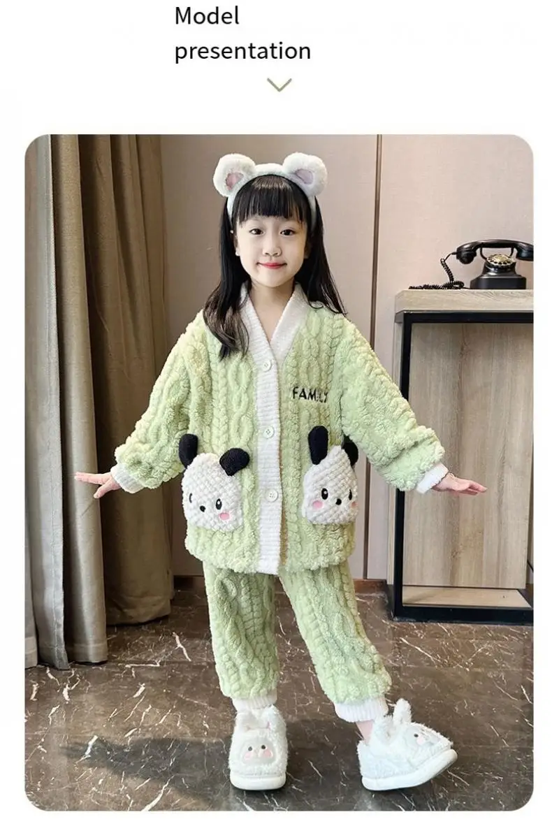 Pochacco Pajamas Set Kawaii Sanrio Girls Coral Velvet Cute Cartoon Casual Warm