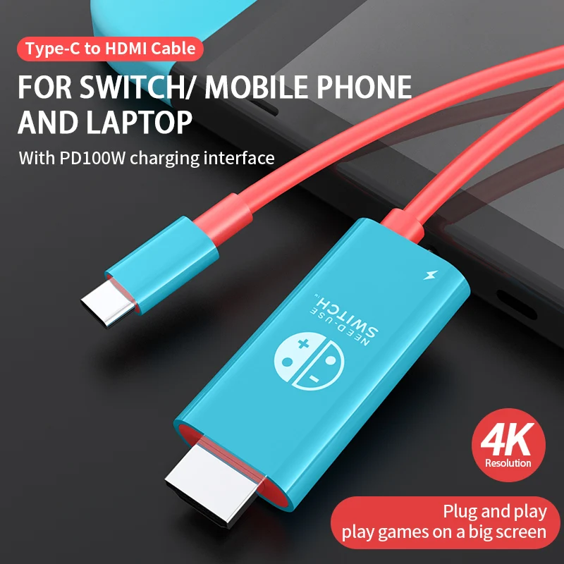 2M USB C to HDMI 4K 케이블 100W PD 충전 휴대용 컨버터 타입 C to HDTV TV 도킹 스팀 덱 노트북 휴대폰 태블릿용