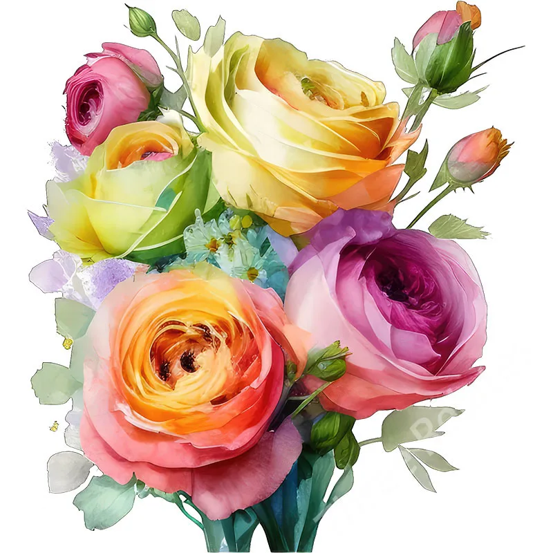 Vinyl Stickers Light colored watercolor multi-color rose art wall stickers for home decoration E89
