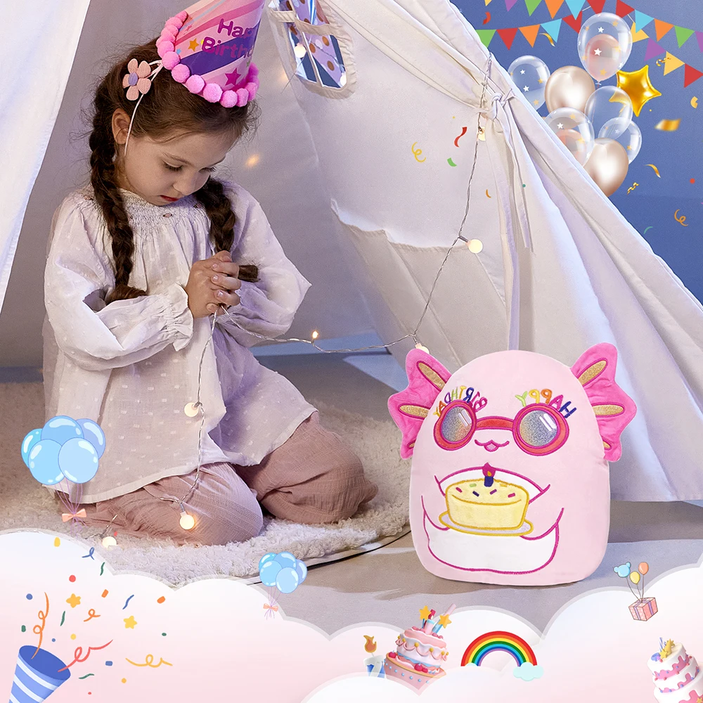 Glow Guards Axolotl Doll Toys Pink Soft Throw Pillows Sleeping Stuffed Animals Doll Cake Celebration Birthday Gift for Girls 6