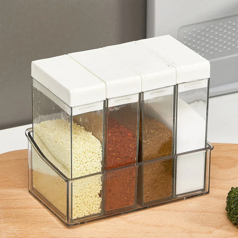 

Transparent PET 4PCS/Set Combination Pepper Salt Shakers Seasoning Spice Jar Container Kitchen Spices Condiment Storage Box