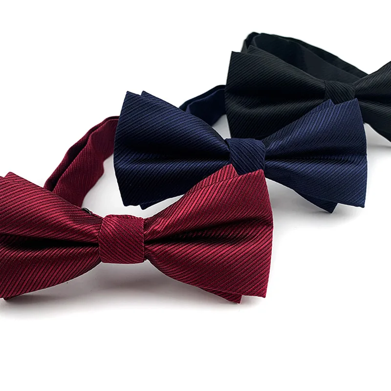 

12*6CM Simple Wine Navy Versatile Solid Polyester Double Layered Pointed Bowtie for Man Woman Business Party Banquet Neckties