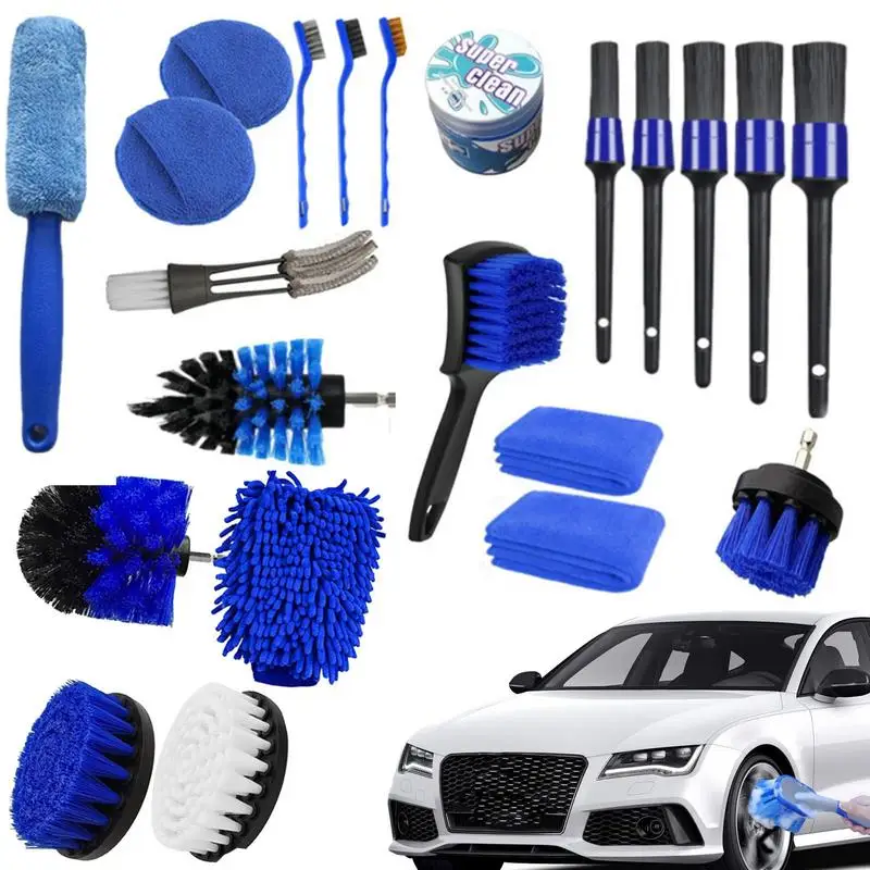 

Car Wash Brush Set 30pcs Interior Detail Brush Kit High-density Bristles Car Brushes Auto Interior Brush Wet And Dry For Fender