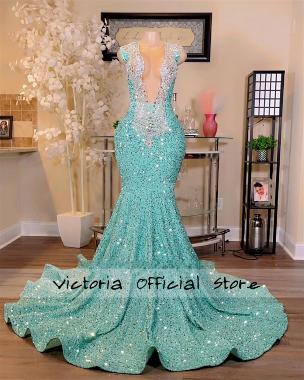VeraQueen Girl's Off-Shoulder Princess Pageant Dress - Tulle With Beaded Straps, Long, Mint
