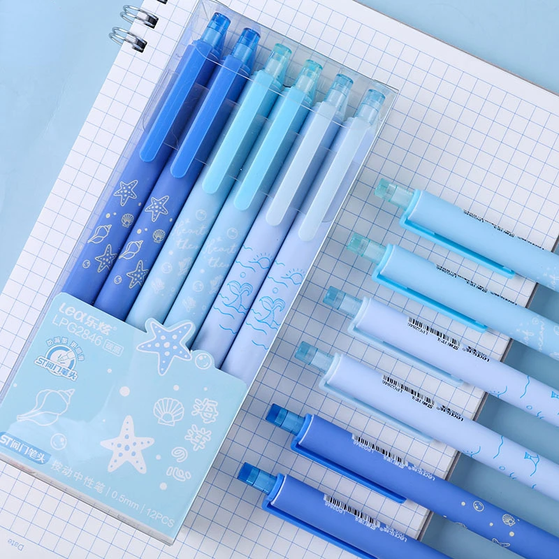 

12pcs/box Press The Neutral Creative Ocean High-value Student Brush Pen Kawaii School Supplies stationary