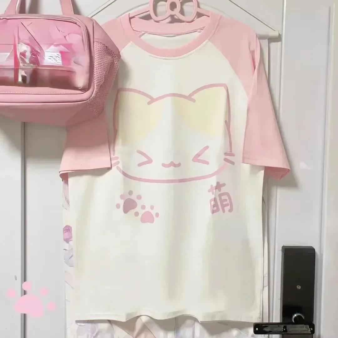 Kinder Japanisches Grunge T-Shirt Y2k Harajuku Anime Cartoon Katze Tops Tees Kurzarm Kawaii Kleidung Jungen Mädchen Kinder Shirt