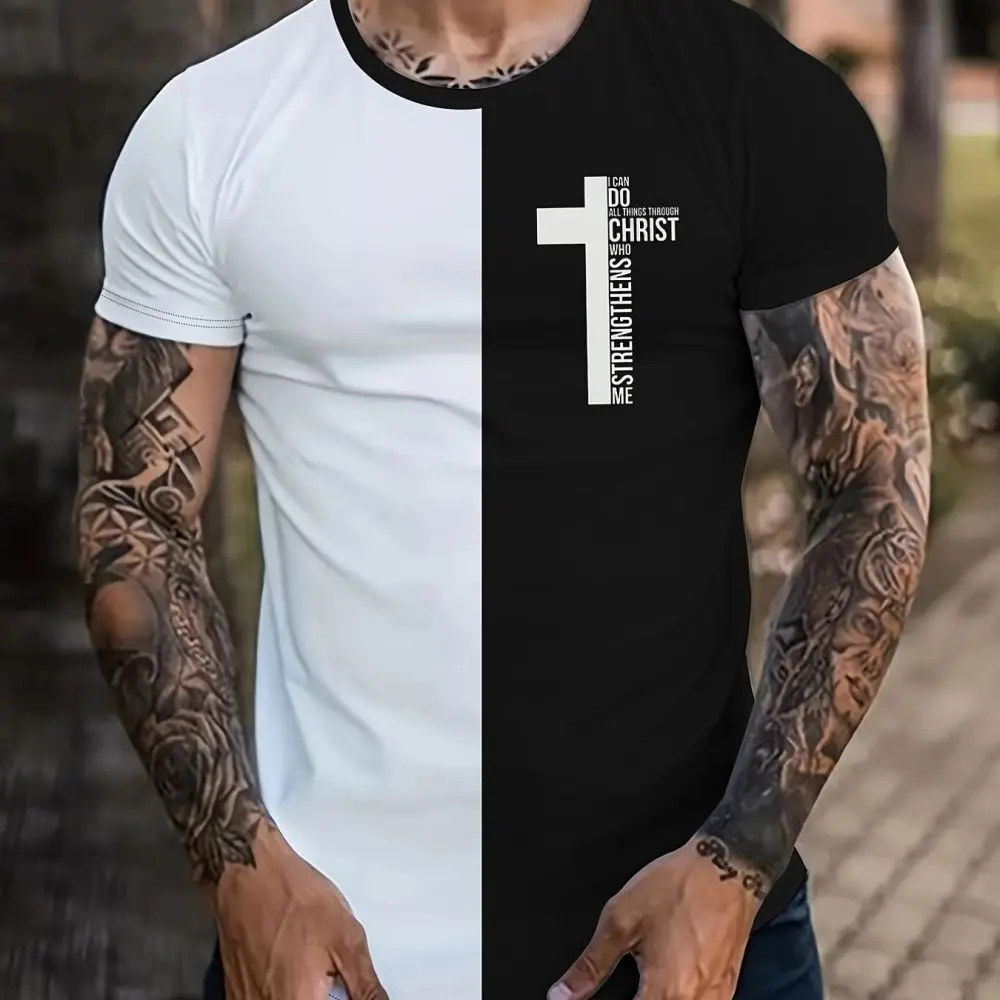 2024 Cross T Shirts For Mens Summer Clothing Oversized Short Sleeve Tops Vintage Tees Street Stripes Men’s T-shirts Tees