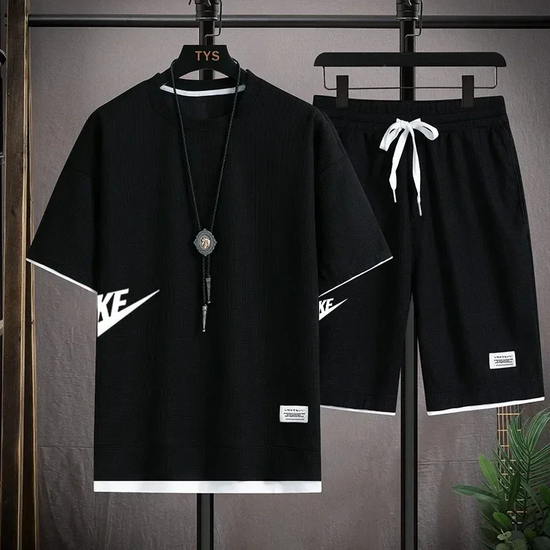 Sports Set Sports Suit Tracksuit Set Outdoor Suit Set Hawaiian Shirt And Shorts Set Shirt And Shorts Set Shirt Set Men's Summer Short-sleeved T-shirt + Five-point Shorts Two-piece Set