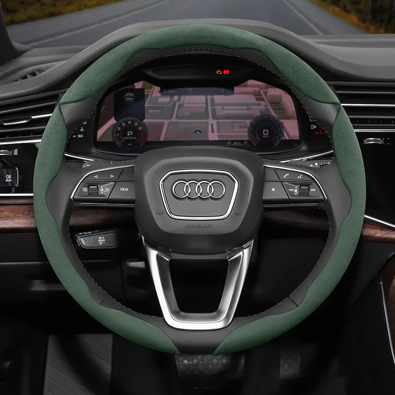 Housse de volant en daim segmentée, boucle antidérapante, adaptée pour R4 B8 A3 8P B6 B7 A6 C6 A1 A5 8L Tt C5 Q3 Sportback Mk2 C7 A8 D3 C8 Q7 4L F3 8t B9 8V A7 Q5 R8
