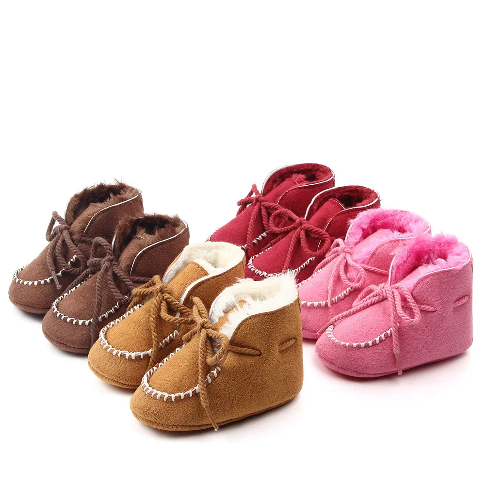 0-18M Infant Newborn Baby Girl Winter Snow Boot Solid Color Fleece Lining Thick Suede Boot with Nonslip Rubber Sole Fur Booties baby shoes baby boots winter snow boots
