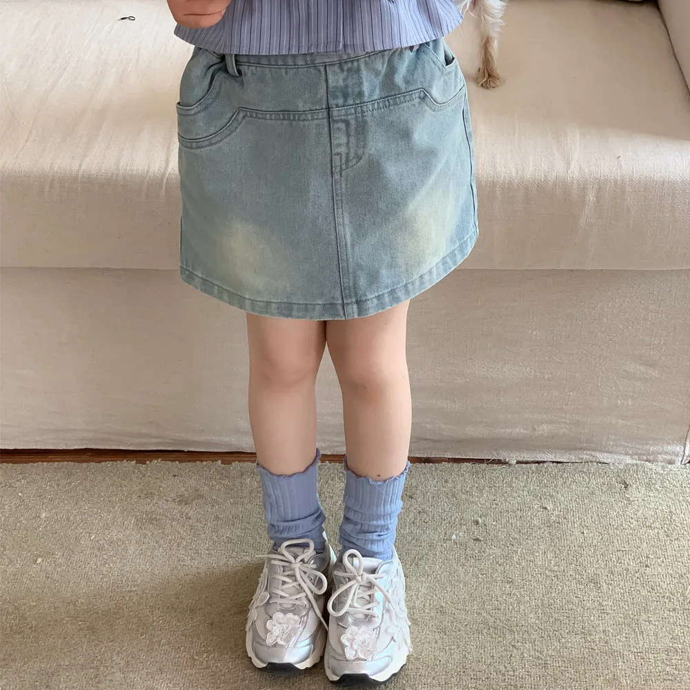 Gonna Corea Abbigliamento Per Bambini Estate Nuove Ragazze Coreano Cowboy Corto 2024 Tasca Elastica In Vita Semplice Sciolto Coreano Attivo