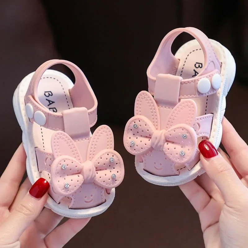 Summer Aged 0-3 Cute Bow Rhinestone Baby Girls Non-Slip Soft-Soled Sandals With Covered Toes kids sandals sandals and clogs baby sandals kids shoes