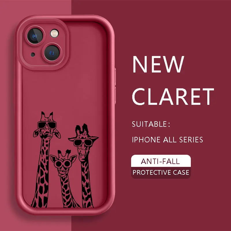 Чехол для телефона с жирафом для Apple iPhone 15 14 Pro Max 13 12 Mini 11 Plus, силиконовый чехол с животными, мягкий чехол с оленем для ношения очков