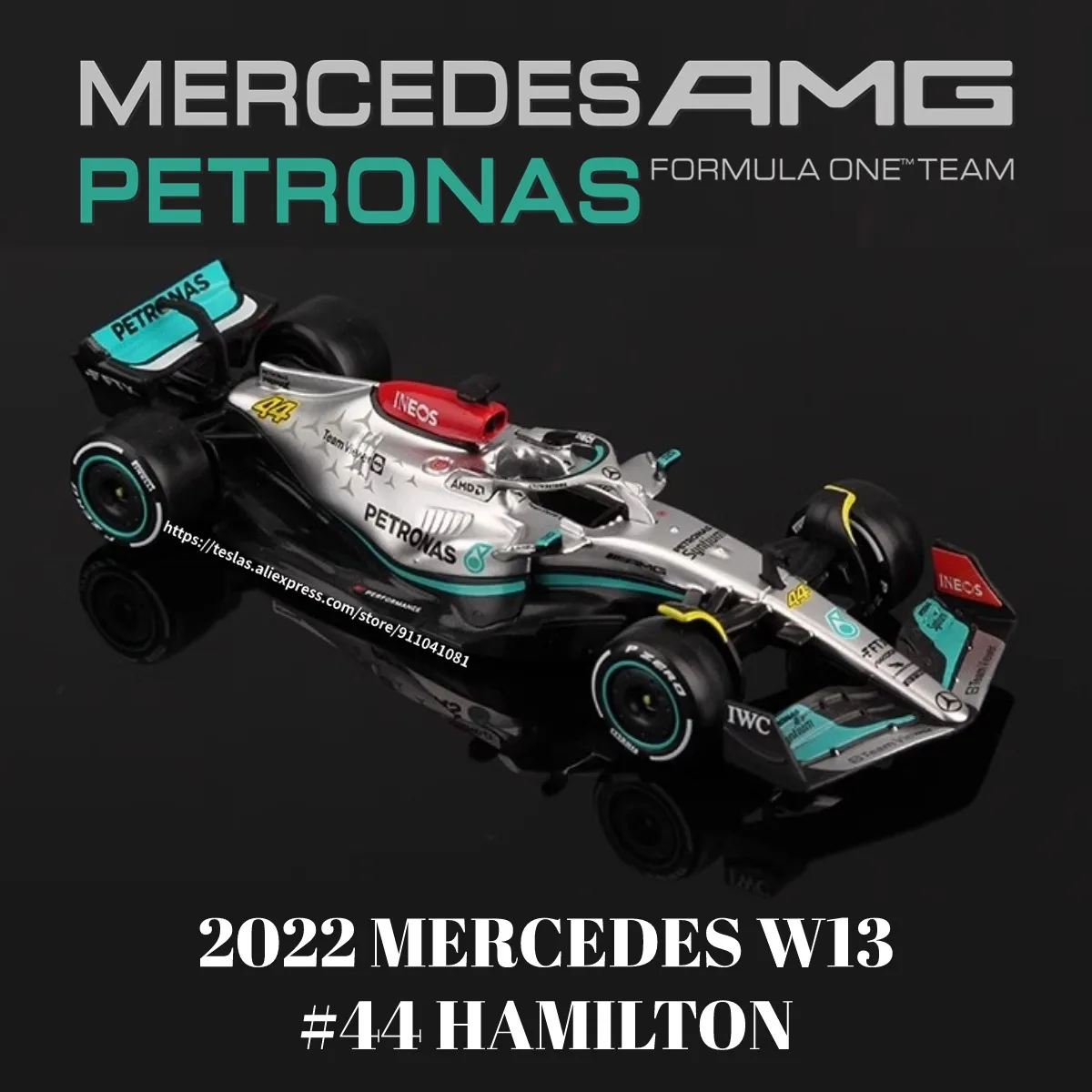 

Bburago 1:43 F1 2022 W13 Mercedes Racing Car Model Replica #44 Hamilton Formula 1 Miniature Collection Gift Boy Toy