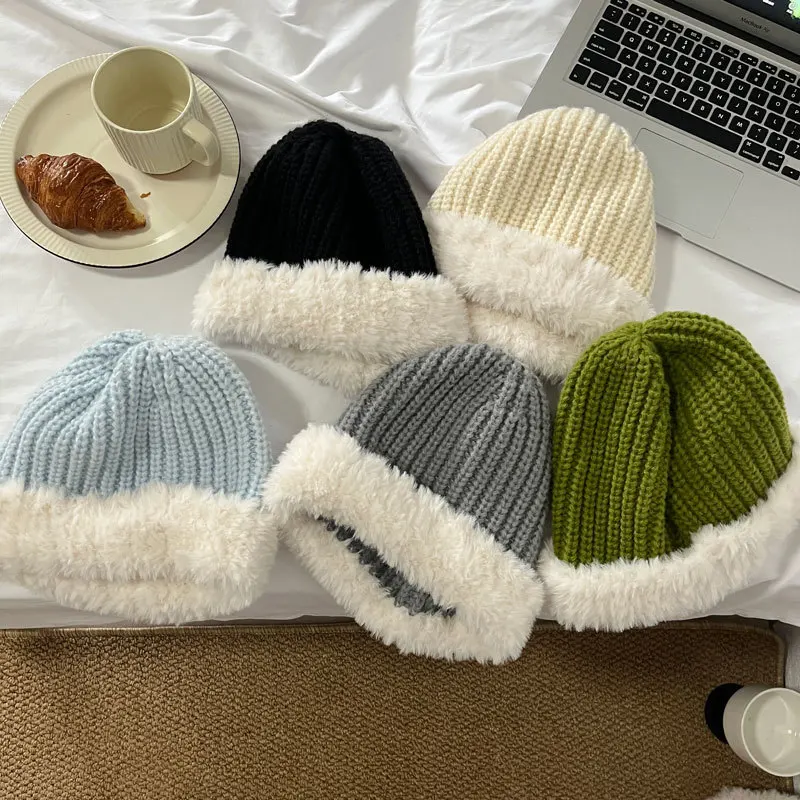 

Women Winter Warm Thickened Beanies Cap Casual Korea Imitation Cashmere Knitted Wool Hat Outdoor Lolita Hat JK Women Accessories
