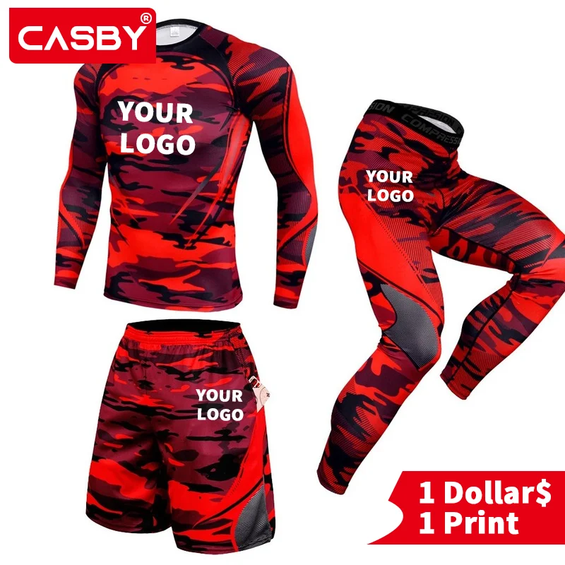 Custom Logo Quick Dry Men Runnnig Set Gym 3piece Compression T Shirt