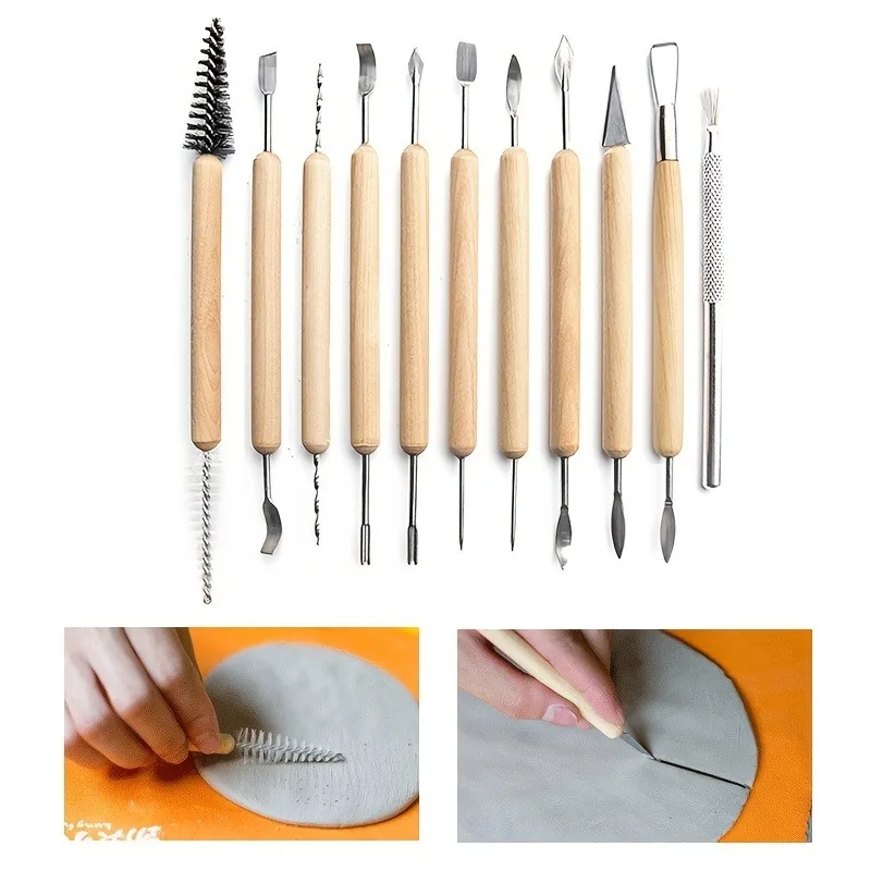 36Pcs DIY Art Ceramic Tools Set Dot Drill Pen Soft Clay Engraving Knife Painting Texture Pen Craft Ball Stick Polymer Clay Tool