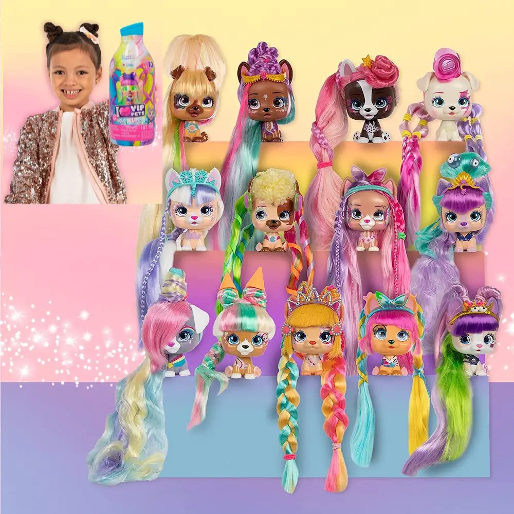 

I Love VIP Pets Mini Fans Color Boost Suprise Hair Reveal Doll Glitter Twist Puppy Doll for Kids Christmas Birthday Gift Toys