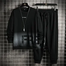 Hip Hop Streetwear Suit Loose Sweatsuit New Men Casual Set 2022 Autumn Men's Sportswear Tracksuits Sweatshirts+Pants 2PCS Sets