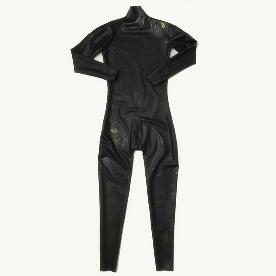 Shoulder Zip Latex Men Catsuit Black Rubber Bodysuit Handmade Clothing S-LCM048