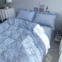 INS Girl-Parure de lit en seersucker pour fille, ensemble de literie en dentelle à volants, drap doux, housse d'oreiller, housse de couette, kawaii 1