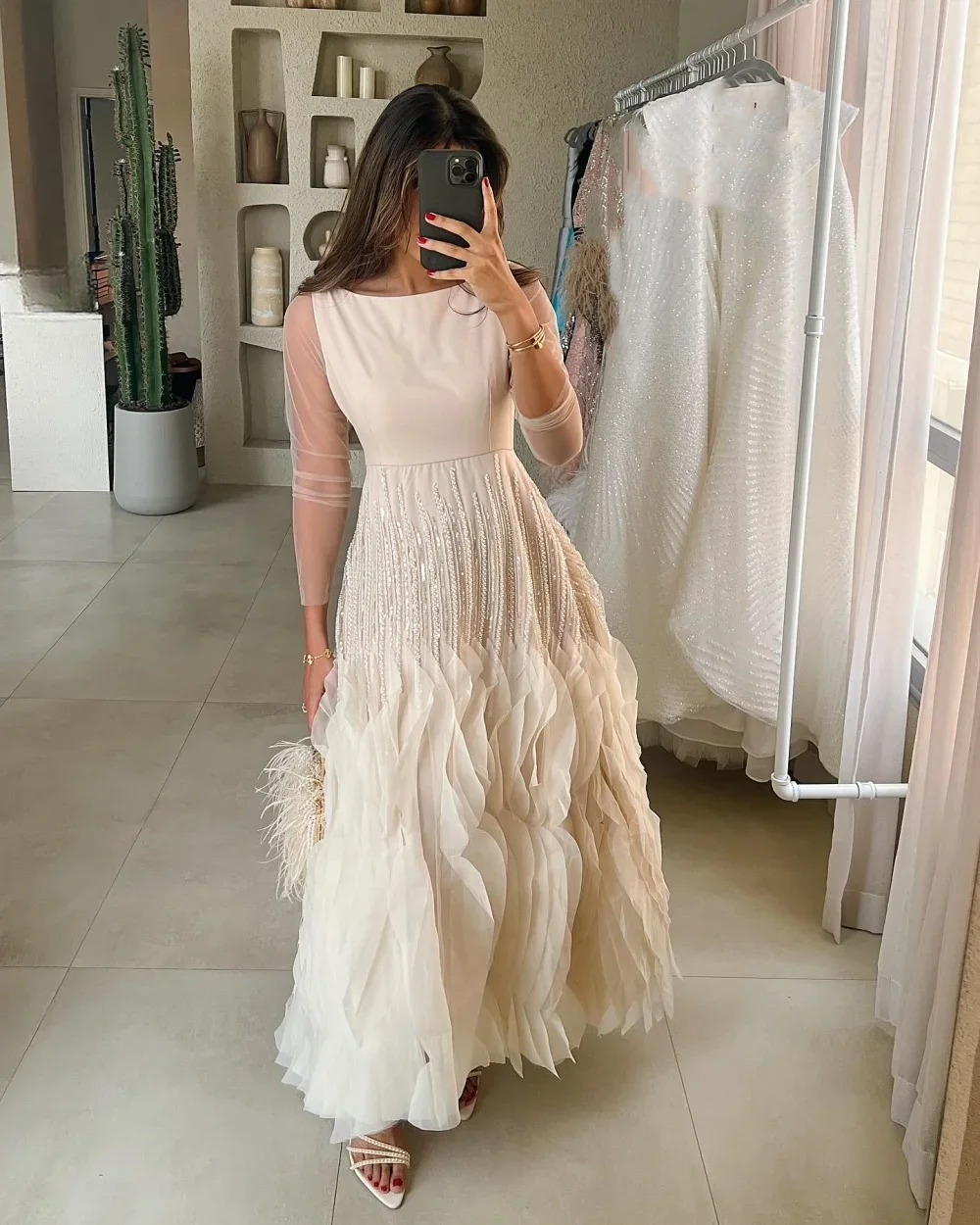 Robes mi-longues à encolure dégagée en tulle complexe personnalisé, robes de RhA-ligne, style moderne exquis classique, pastol, vêtements chinois unisexes