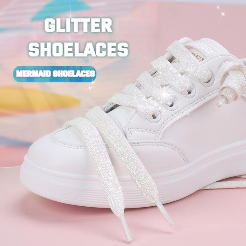 Vibrant Metallic Glitter Flat Shoelaces - Silver, White, and Gold for Sports and Running Shoes